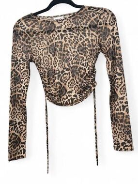 Princess Polly Leopard Print Long Sleeve Top Size 4 | Y2K Mesh Slim Fit
